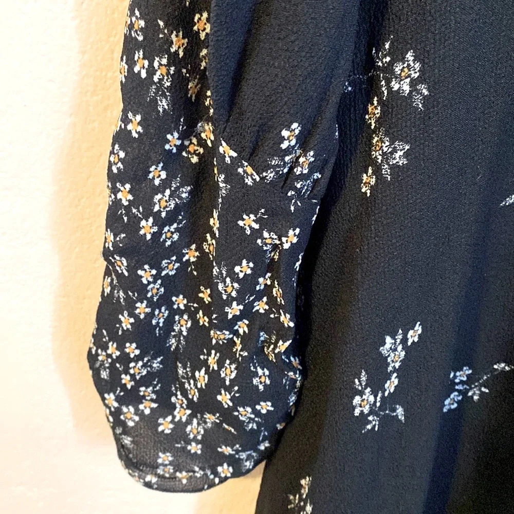 Tibi Florence black ruched sleeve fit flare floral short dress size 10 - Picture 10 of 13